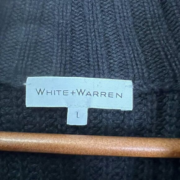 NEW White + Warren Black Chunky Knit Zip High Neck Cardigan Sweater - Picture 6 of 10